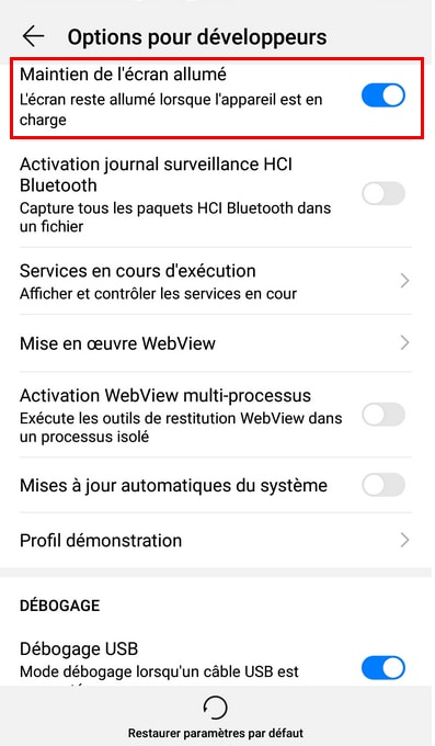 laissez l'appareil Android rester éveillé