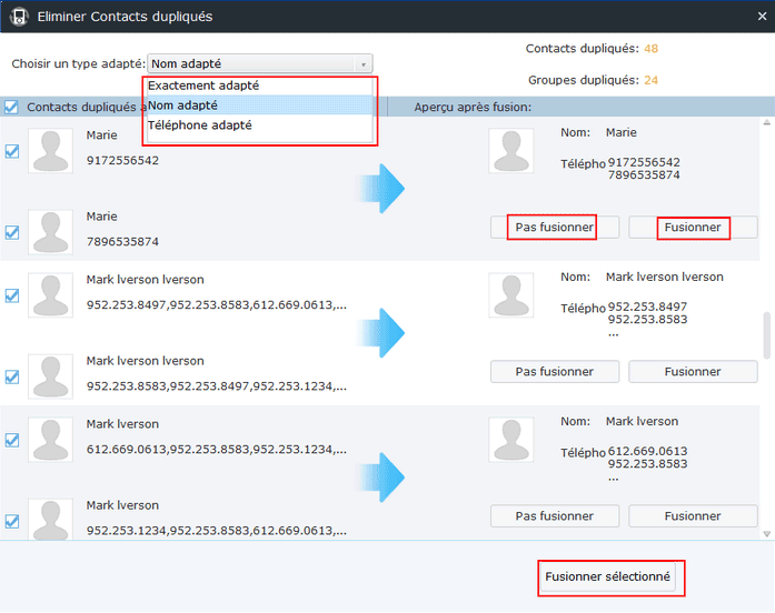 supprimer les contacts en double