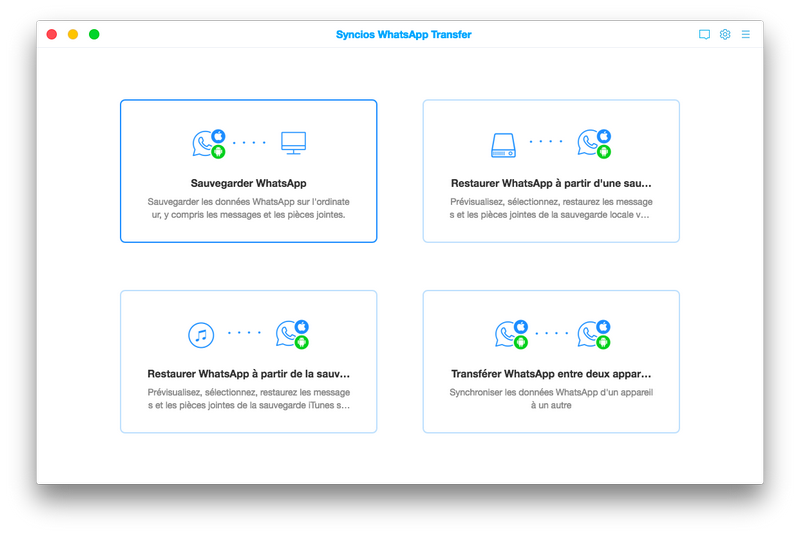 Interface de transfert Syncios WhatsApp