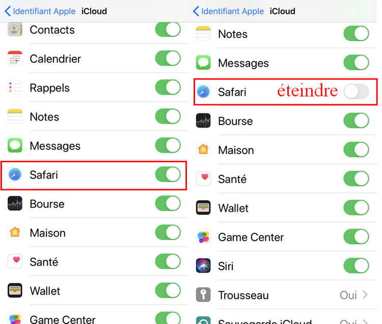 fermer icloud safari