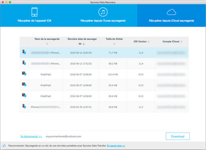 liste de sauvegarde iCloud