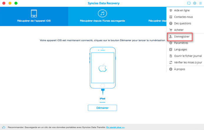 enregistrer la version mac de récupération de données syncios