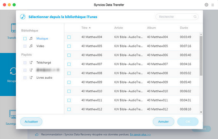 Synchroniser la musique et la liste de lecture iTunes