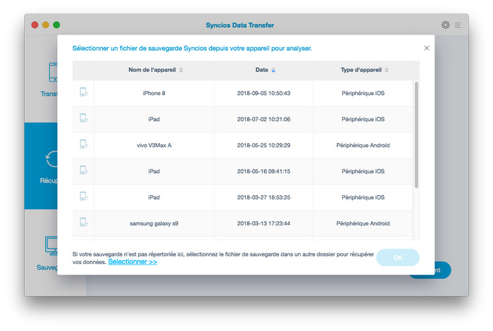 Restaurer l suavegarde de Syncios